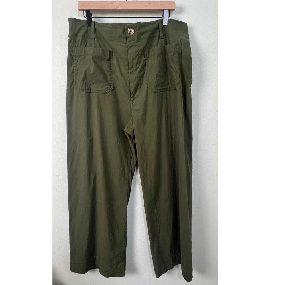 Maeve Anthropologie The Colette Wide Leg Pants Green Linen Blend Size 34T Tall - Picture 2 of 10